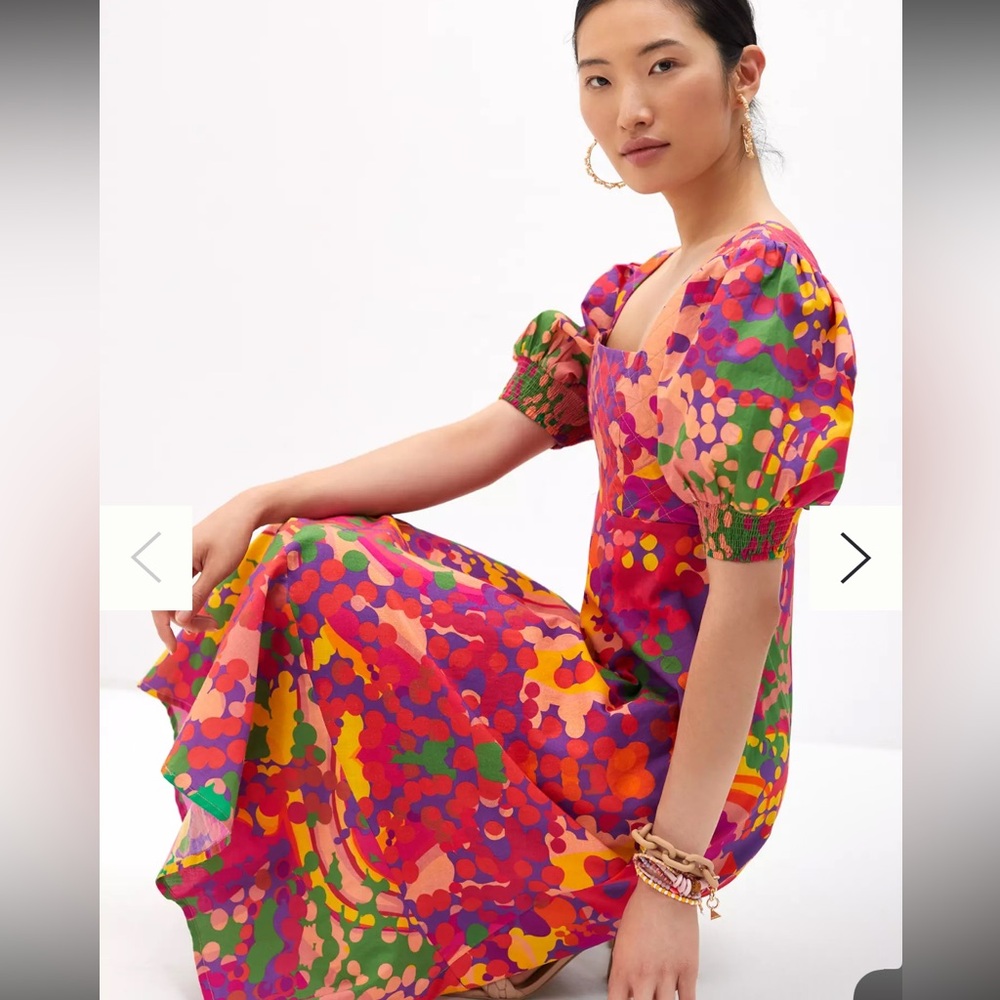 Anthropologie x Roopa Pemmaraju Floral Midi Dress,‎ 100% Cotton, Size M, EUC